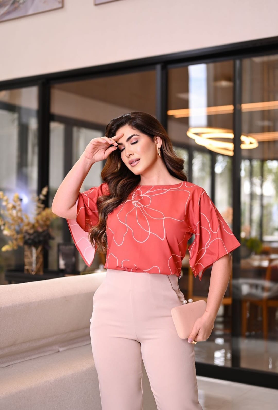 Blusa Floral Linha — Coral