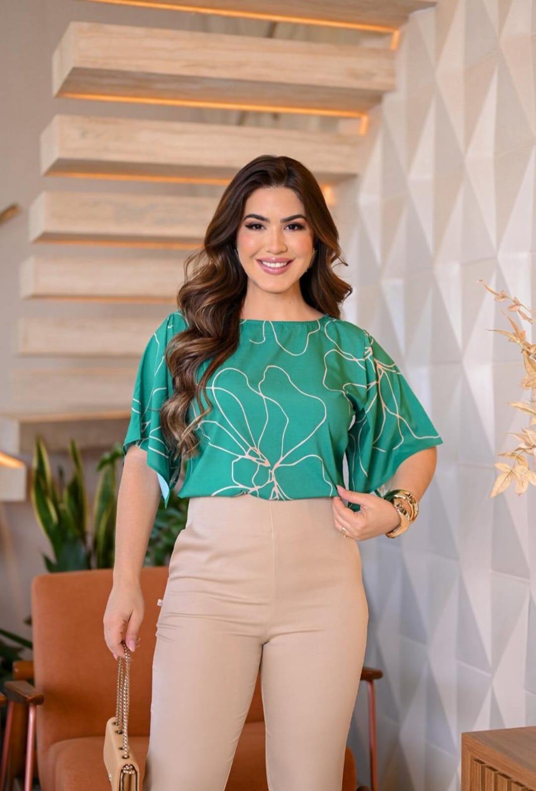 Blusa Floral Linha — Verde Esmeralda